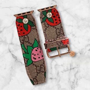 Spark*l Authentic Upcycled Strawberry Gucci Apple Watch Band - Size 2, 38-41mm